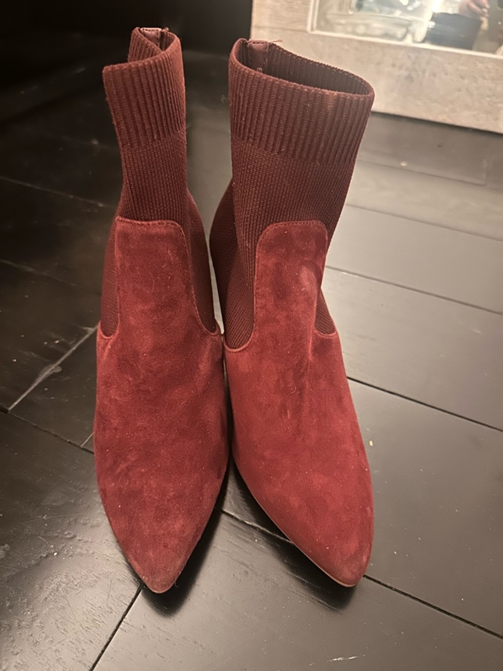 Steve Madden Burgundy Suede Sock Ankle Boots